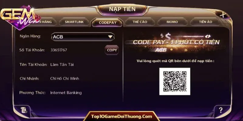 Kiểm tra thông tin trước khi gửi yêu cầu nạp tiền GEMWIN